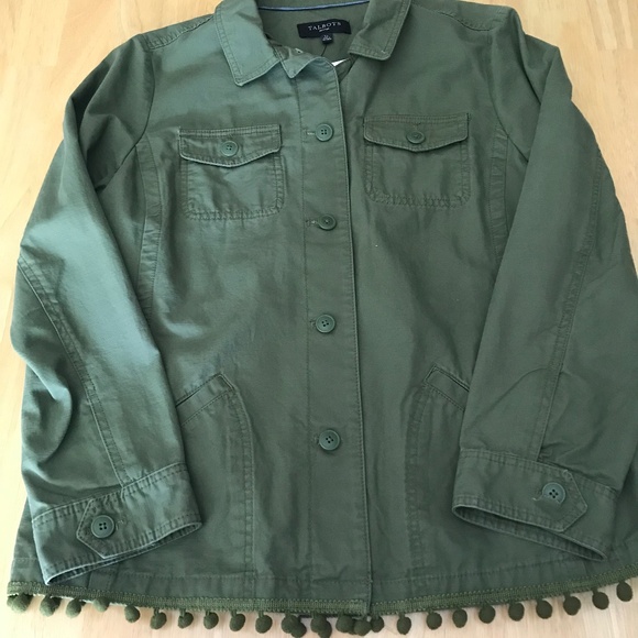 NWT Talbots Green Button Down Jacket With Pom Pom Detail LP - Picture 5 of 9